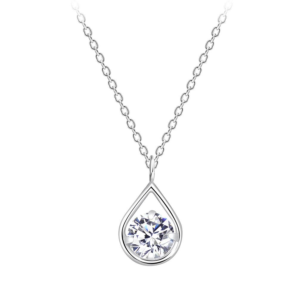 Zirconia Tårdroppe Silver Halsband